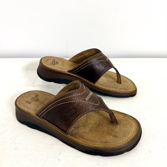 Dr. Martens Retro Chunky Brown Leather Flip Flop Thong Sandals Slides - Picture 10 of 11